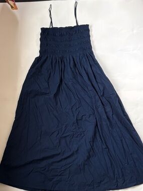 LOFT Navy Blue Smocked Maxi Dress